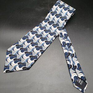 KETCH 100% Silk Tie Blue Black Gray Geometric Pattern Classic Necktie 56"x4"